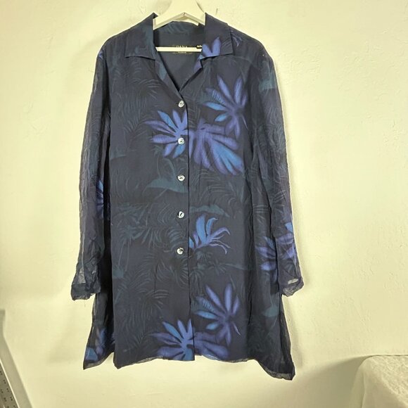 Dana Buchman Tops - Dana Buchman Womens Silk Button-Up Shirt Blouse Top Size 20 Blue Tropical Print